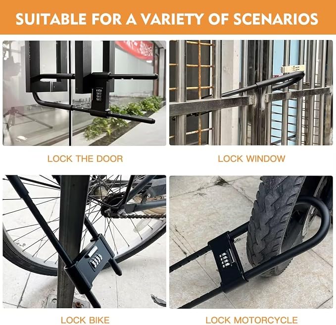 Long Shackle Padlock -U-Lock-Bike Combo U-Lock - Four-Position Combination Padlock -with Adjustable Shackle - Suitable for Bicycles, e-Bikes, Mountain Bikes, Glass Doors