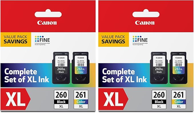 Canon PG-260 XL/CLI-261 XL Genuine Ink Value Pack (2 Cartridges),Compatible with TS5320,TR7020,(Pack of 2)