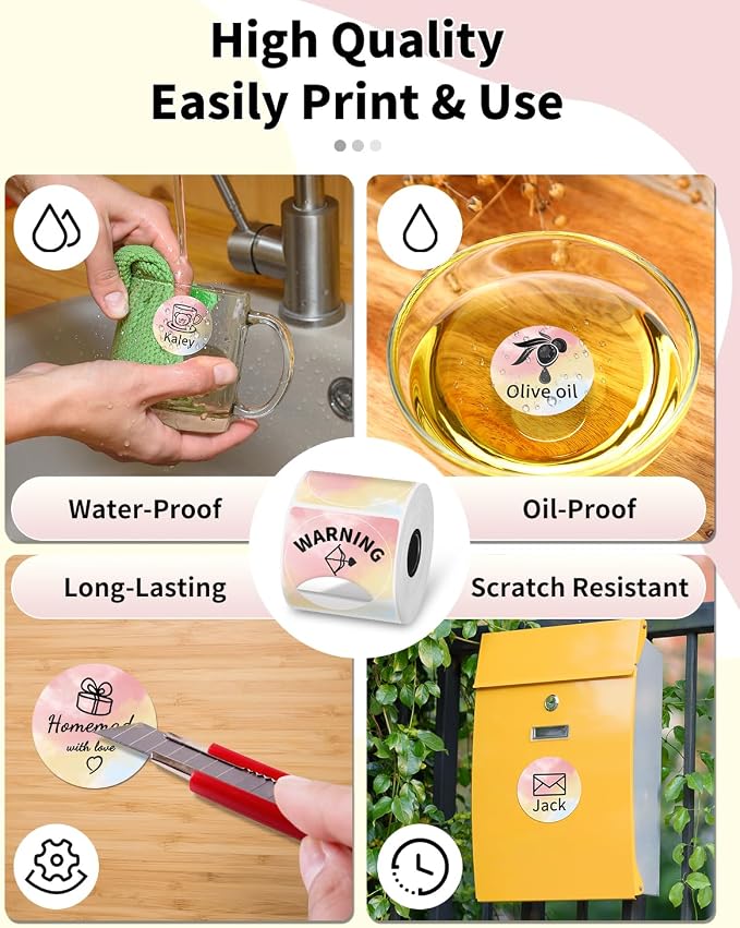 Phomemo M220 Label Maker & 1 Roll Rainbow Gradient Circle Thermal Label, 1.96" x 1.96"（50x50 mm）, Portable Sticker Label Maker Machine for Mailing, Storage, Address, Clothing, Home, Office