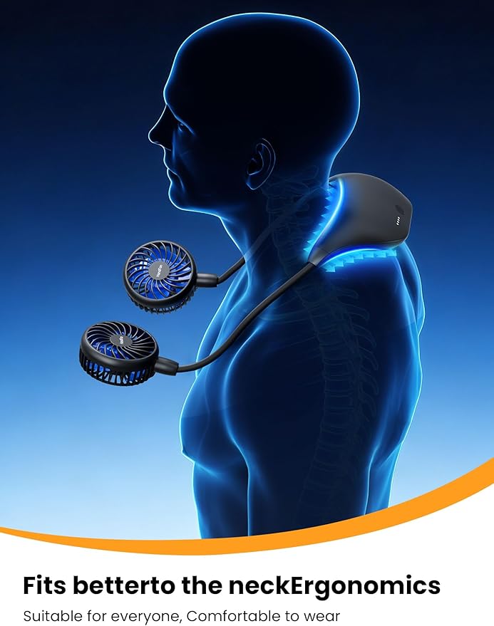 HandFan 10000mAh Neck Fan, 360° Rotation Hands Free Portable Fans for your Neck, 48h Lasting Rechargeable Battery Operated Wearable Necklace Personal Cool Fans for Travel/Disney/Sports/Cycling/Hiking