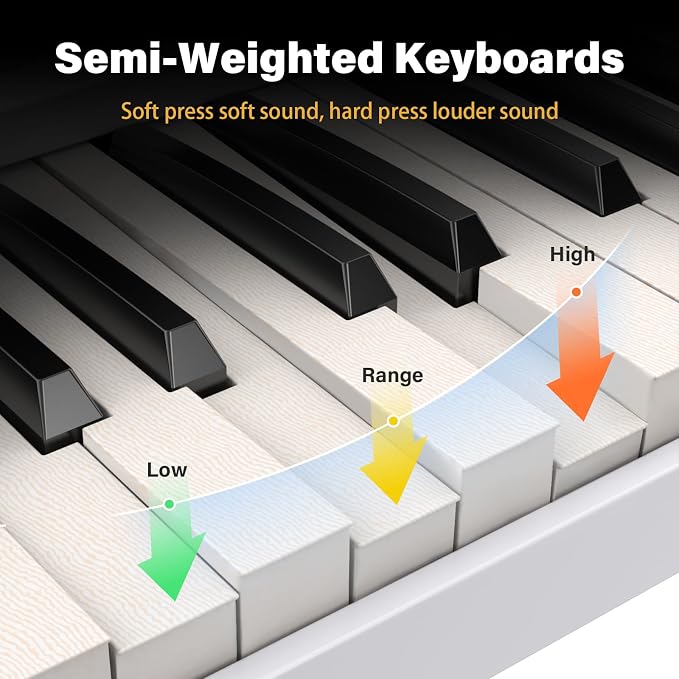 88 Key Keyboard Piano BSP-10F Portable Folding Piano with Semi-Weighted Keyboard, 128 Tones, USB MIDI, Sustain Pedal, Music Stand for Beginners Gifts, White