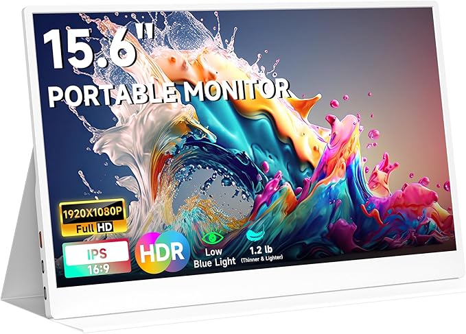 AYY Portable Monitor 15.6inch 1080P FHD - USB-C/HDMI Computer Display, HDR IPS Gaming Monitor Compatible with Laptop PC MAC Phone PS4 Xbox Switch, w/Smart Cover, Dual Speakers - White