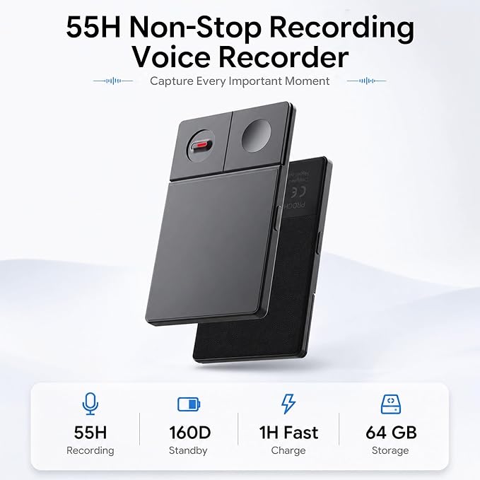 AI Voice Recorder with Real-Time AI Chat & Auto Transcribe – App-Controlled Audio Recorder with AI Noise Cancellation, One-Click to Generate PPT/Mind Map, 64GB Digital Note Taker for Meeting Lecture
