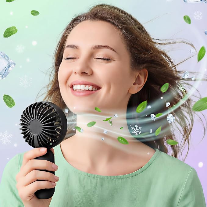 Rossesay 6 Pcs Mini Portable Fan Bulk Cute Handheld Lightweight Small Little Personal Hand Eyelash Fan 3 Speeds USB Rechargeable for Women Men Indoor Outdoor Makeup Travel (Black,Pink,Purple)