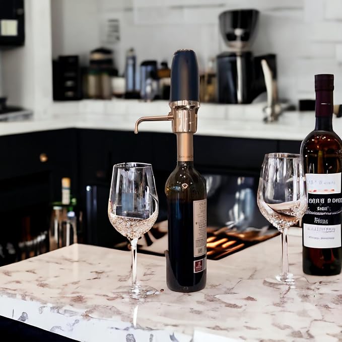 Sip & Shimmer Electric Wine Aerator, Modern Aerator, Electric Wine Dispenser, Black & Gold Wine Pourer, Automatic Wine Pump, Re-chargeable, Wine Gift, Valentines Day Gift for Him