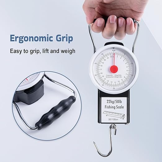 Goture Hanging Scale with 39" Built-in Tape Measure, 50lb/22kg Fishing Scale, Battery-Free Mechanical Spring Scale for Weighing & Measuring Fish, Waterproof Fishing Gear for Saltwater and Freshwater