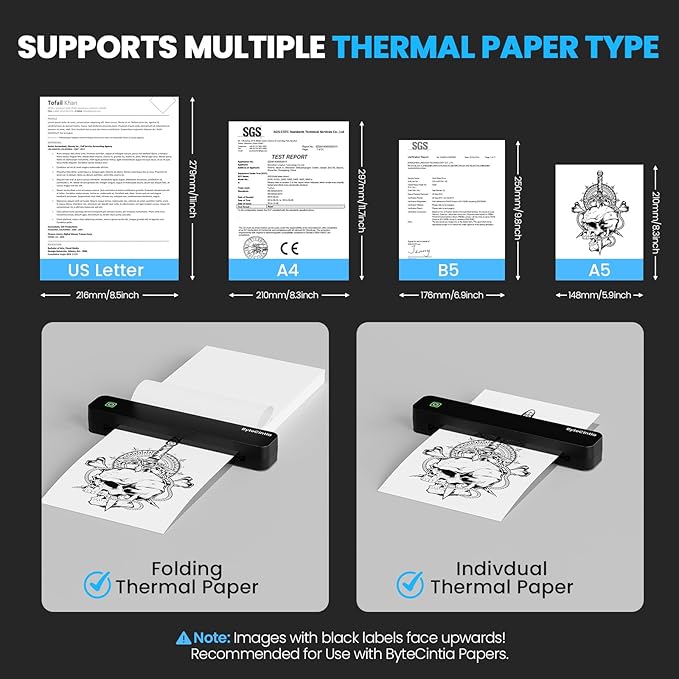 C80 Portable Printers Wireless for Travel, Inkless Thermal Bluetooth Mobile Printer, Compatible with iPhone & Laptop, Supports 8.5" x 11" US Letter A4, for Home Office, Car, Tattoo Stencil