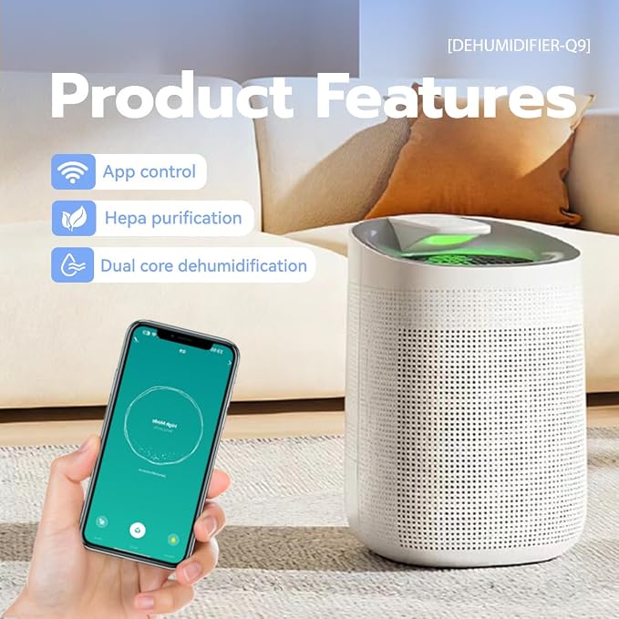 1000ml Dehumidifier w/Air Purifying Function, True HEPA Filter, Auto Shut off, Ultra-Quiet, Ideal for RV Closets Bathrooms Q9 1 Filter