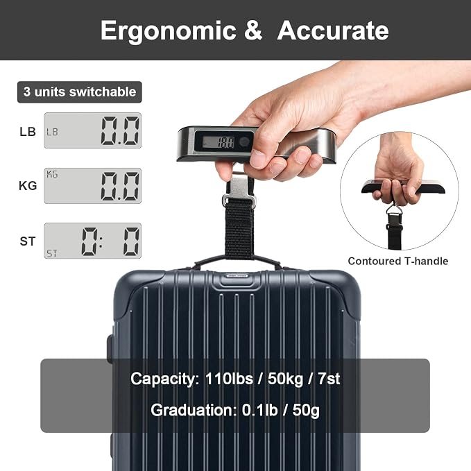 travel inspira RFID Blocking Travel Money Belt with Anti-Thief Zip - Slim Passport Holder and Digital Luggage Scale 110 Pounds, Battery Included