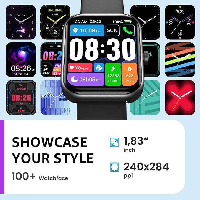 TOZO S3 Smart Watch for Men & Women, 1.83" HD Touchscreen, Bluetooth Calling, Sleep & Activity Tracking, IP68 Waterproof, 10-Day Battery Life, Compatible with iOS & Android