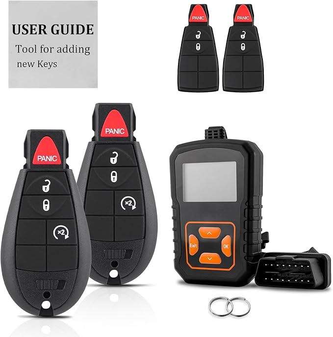 DIY Key Fob FOBIK Replacement Kit for 2013 2014 2015 2016 2017 Ram 1500 2013-2017 Ram trucks 2500 3500 Keyless Entry Key with Easy OBD Tool，2Pcs