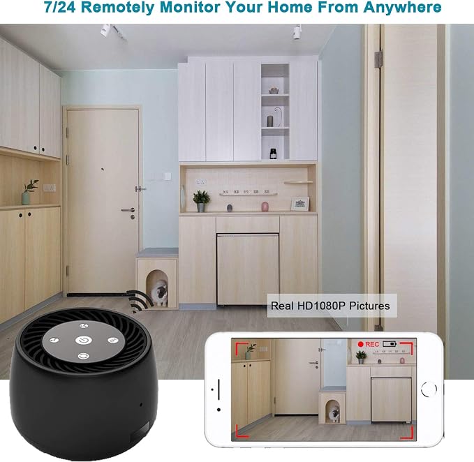Wireless-WiFi-Security-Mini-Camera, Real 1080P Full HD with Night Vision and Motion Detection Recording, 2-IN-1 Real-time Monitoring for Home/Office, Work with IOS&Android APP(Support 2.4G and 5G)