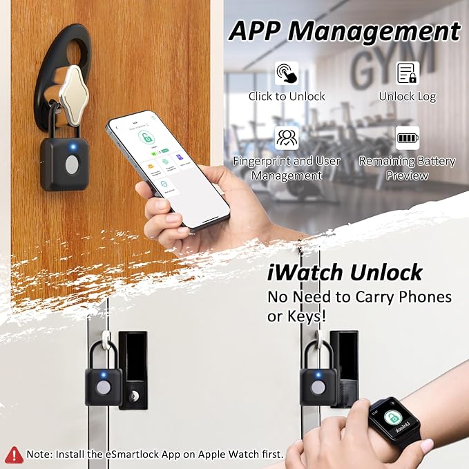 Pothunder Fingerprint Padlock, Smart Padlock, Locker Lock, Combination Lock, Fingerprint Lock with APP Unlock, USB Rechargeable, Suitable for Gym Locker, Door, Locker(Black)