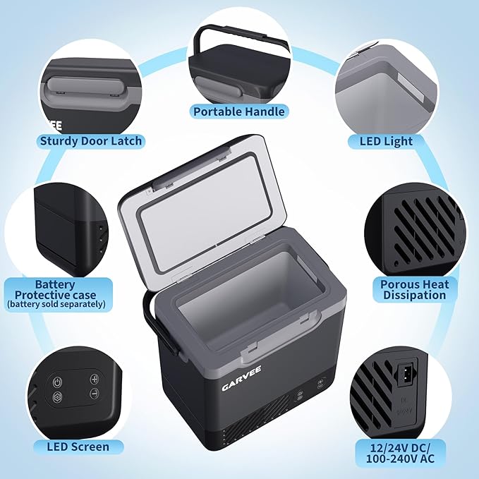12 Volt Refrigerator, 13QT 12V Car Fridge, Portable Freezer Compressor Electric Cooler, 12/24V DC 110-240V AC, Portable Refrigerator for RV/Truck/Camping, -4°F to 68°F Internal Battery (Not Included)