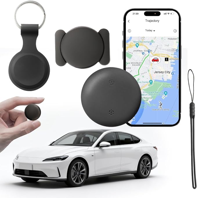 Car Tracker Device Hidden, GPS Tracker No Subscription Required,Support Android Systems, GPS Tracker for Car with Alerts, 1 Year Battery Life (Includes Keychain, Strap & Mount)