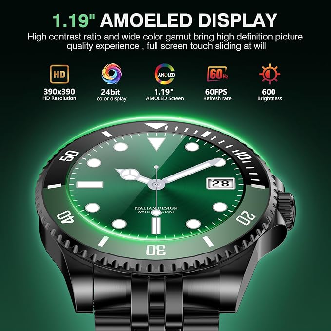 Luxury Smart Watch with Bluetooth Calls, Heart Rate/SpO2/Blood Pressure/Sleep Monitor, 1.19-inch AMOLED Display, 107 Sports Fitness Tracker, Round Business Watch Compatible Android and iOS, 44mm Black