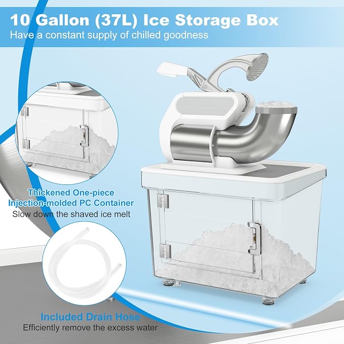 COSTWAY Electric Ice Crusher, 660 LBS/H Snow Cone Machine with Dual Blades, 300W ETL Approved Shaved Ice Machine for Home Parties, Restaurants and Bars (White)