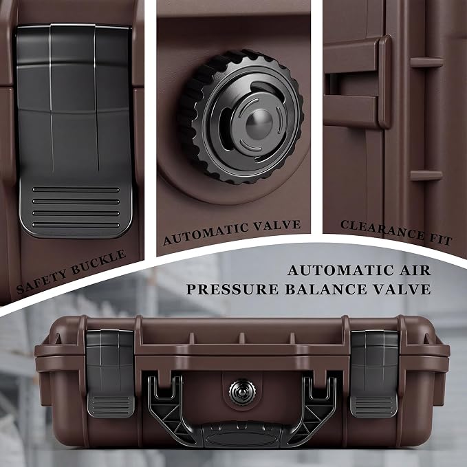 Relaxweex 1 Pcs Waterproof Hard Case with DIY Customizable Foam Insert Portable Protective Case with Knife for Camera Drones Equipments Tools Test Instruments (Brown,11.3 x 8.7 x 4.2 Inch)