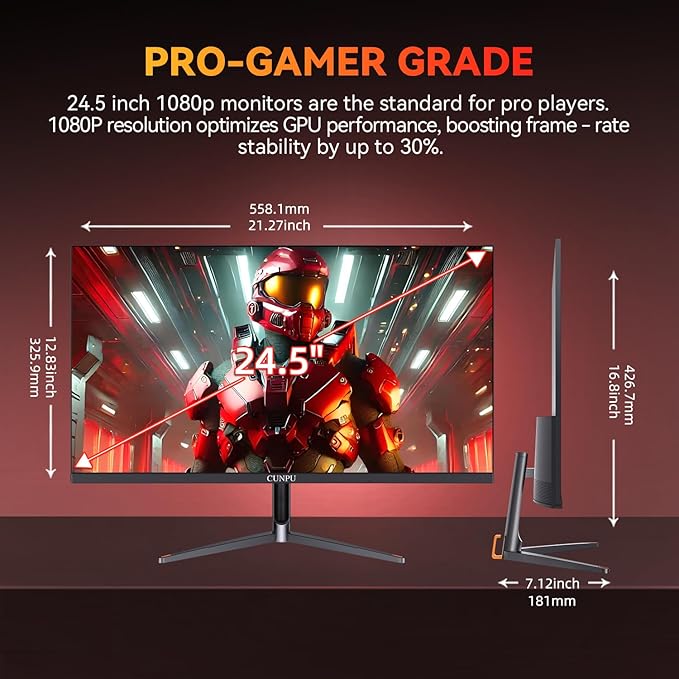 CUNPU 24 Inch 240Hz Gaming Monitor, 1080p FHD, Fast VA Panel, 1ms Adaptive Sync, Ultra Slim Frame, 16.7M Colors, sRGB 100%, HDMI 2.1 & DP 1.4, VESA, Eye Care, for PS5, Xbox, Gaming Computer Monitor