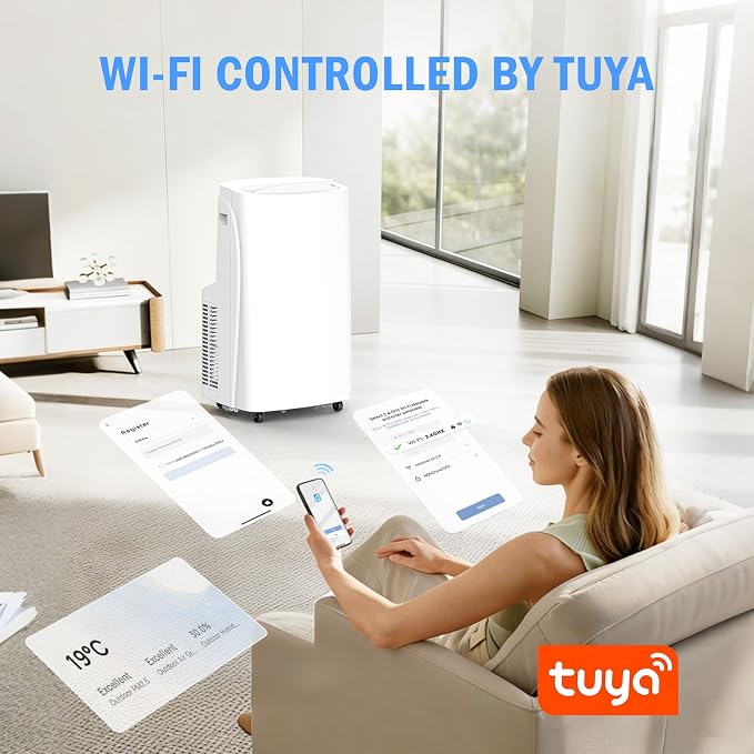 16,000 BTU Portable Air Conditioner, 3-in-1 AC Unit Cools/Dehumidifies/Fan, Wi-Fi Smart for Room Up to 800 Sq.Ft, Remote Control, 360° Wheels for Bedroom Large Room