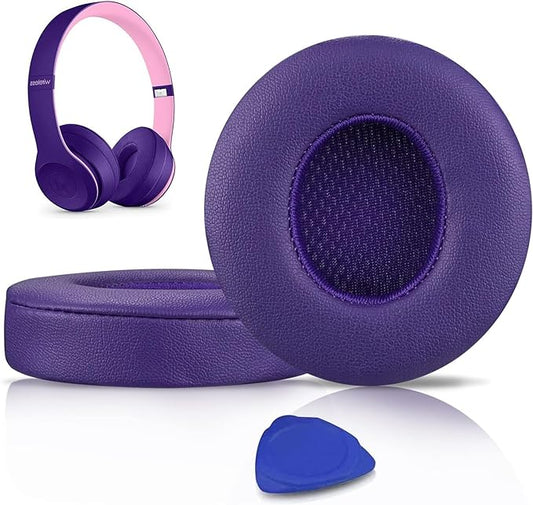 SoloWIT Earpads Cushions Replacement for Beats Solo 2 & Solo 3 Wireless On-Ear Headphones, Solo2 Solo3 Ear Pads with Soft Protein Leather, Added Thickness - Pop Purple