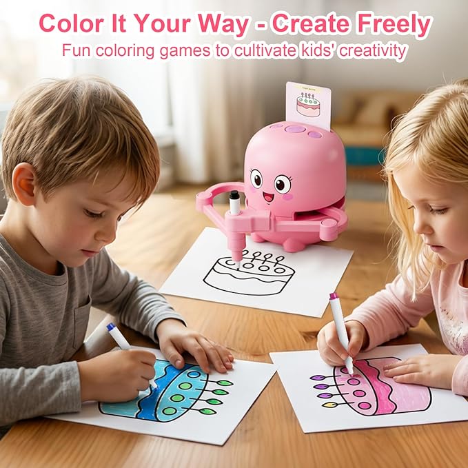 Drawing Robot for Kids Toy, Gifts for 3 4 5 6 7 8 9 Year Old Boys & Girls | Robot Drawing Machine, Electric Music Painting Learning Toys, Birthday Christmas Gifts, 150 PCS Cards, 12 Color Pens, Pink