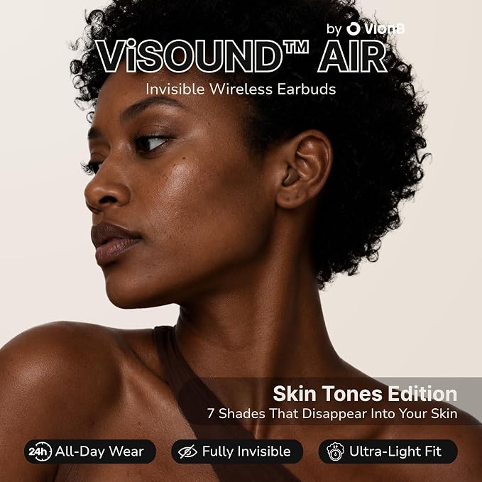 Air Skin Tones Invisible Earbuds for Small Ears - Wireless Bluetooth 5.4, Skin-Matching Mini Stemless Ear Buds, IPX5 Waterproof, ENC Noise Cancelling (Warm Cocoa)