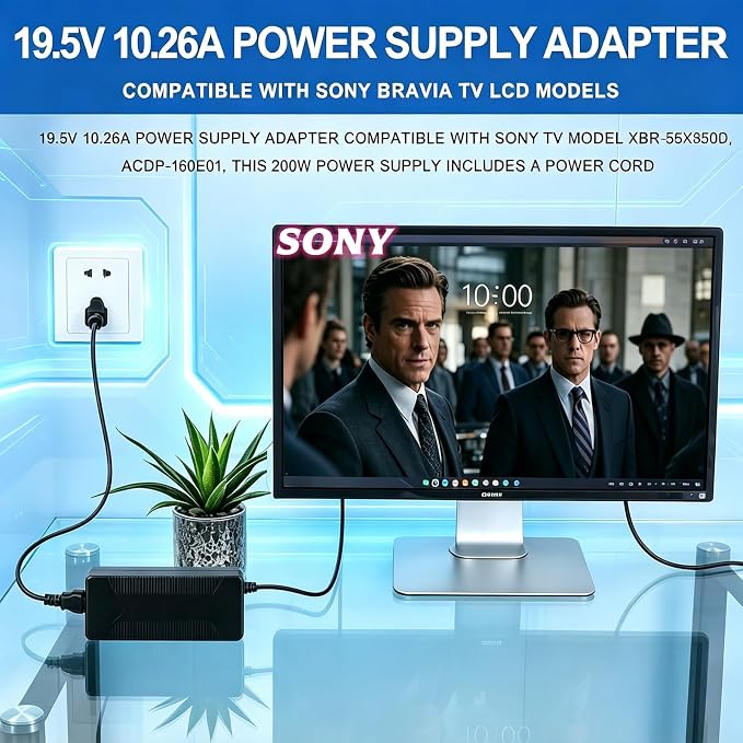 for Sony acdp-240e01 19.5V10.26A AC/DC Adapter Compatible with Bravia LCD TV KD-65XD8505, 200W Power Supply Cord Cable PS Wall Home Charger Mains PSU.Replace Part Number ACDP-160D01