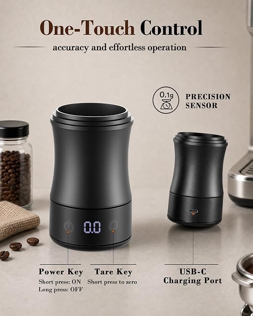 Digital Coffee Scale with Timer, 2-in-1 Espresso Scale & Coffee Dosing Cup, Magnetic Design Fits 54mm & 58mm Portafilter, Rechargeable, Max 500g/0.1g Precision, Auto-Off Setting, Black