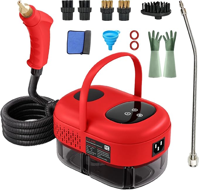 Steam Cleaner, Portable Pressurized Steamer for Cleaning with 14pcs Accessories, 6-Level Adjustable and 15s Heat-Up, Handheld Steam Cleaner for Home, Tile, Dirt, Grout, Grease, Car Detailing (5-Red)