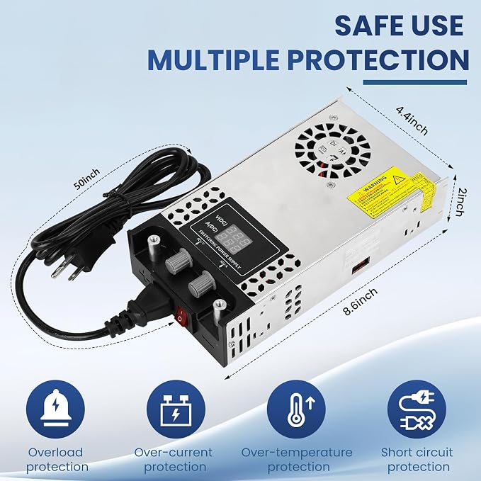 Adjustable 0-36V Power Supply 16.6A 600W, 110V AC to DC 0-36V Buck Converter 0-16.6A 600W Power Supply with LCD Display Adjustable Voltage Current 110V/220V AC to 36V DC Converter