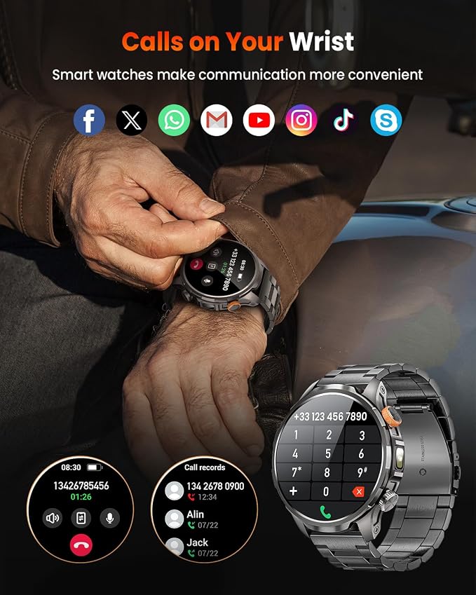 Military Smart Watches for Men Fitness Tracker Watch, 1.91" Men's Smart Watch with 1000mAh/5 ATM Waterproof/LED Flashlight/110+ Sport Modes/Heart Rate/SpO2/Sleep, Men's Watches for Android & iPhone