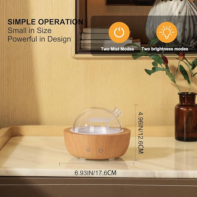 200ml Glass Essential Oil Diffusers for Home, Wood Grain Base Humidifier, Bluetooth Speaker,2025 Upgrade Aromatherapy Diffuser,Aroma Diffuse with Music Player