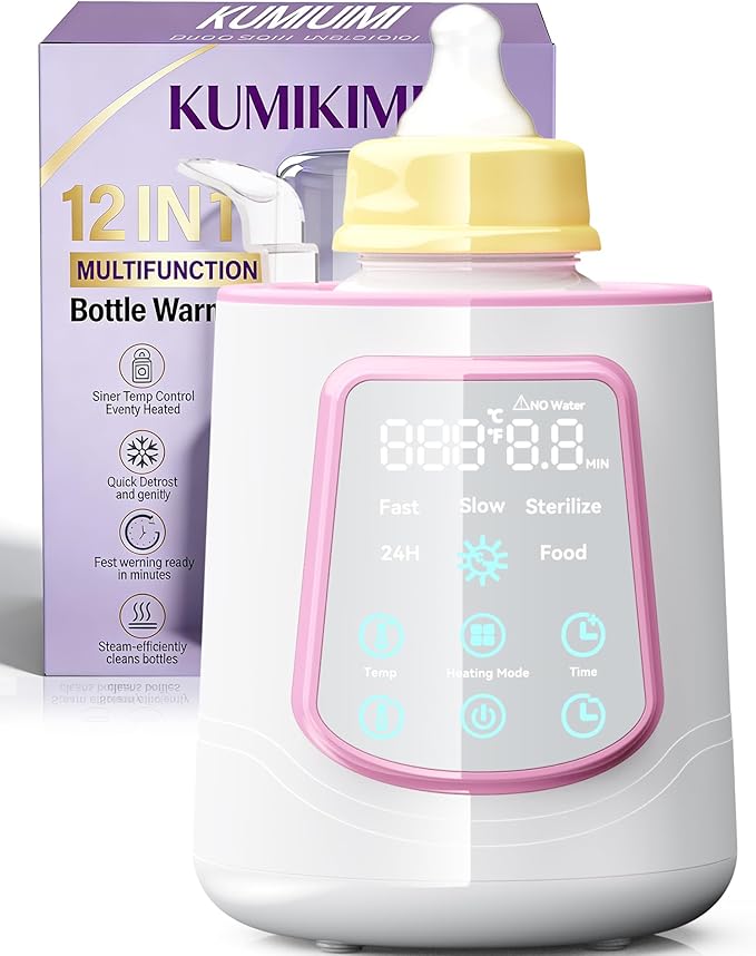 12 in 1 Fast Baby Bottle Warmer with Even Heating No Hot Spots, Night Mode, Sterili-zing,Constant Temp Milk Warmer for Breastmilk & Formula, Fits All Bottles Pink