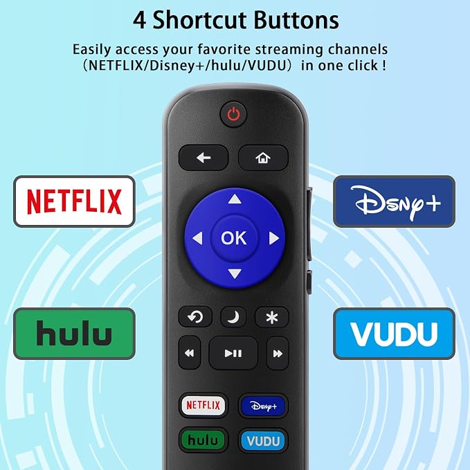 Replacement Remote Control for Roku TV, Compatible with TCL/Hisense/Sharp/Insignia/Onn Roku Smart TVs