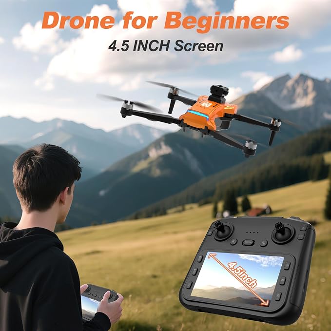 F180 Drones with 4K Camera Adults 4.5" LCD RC Screen, Follow Me Professional Drone GPS Auto Return Home, 5GHz FPV Real-Time RC Quadcopter Dron for Beginner, SD Card, Long Flight Time Under 249g | drone with camera