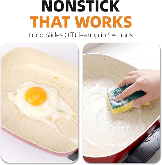 15'' Ceramic Nonstick Electric Skillet with Tempered Vented Glass Lid,Thermostat Control to Prevent Overheating,Removable Easy-to-Clean,Vibrant Red