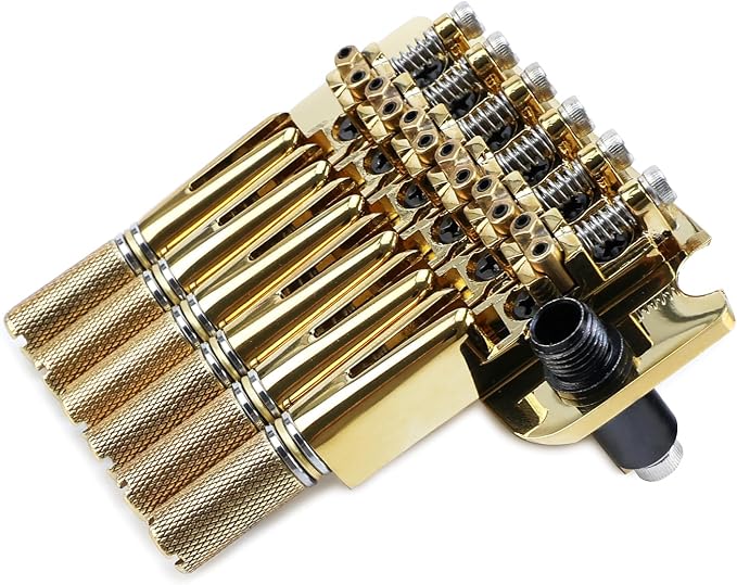 10.5mm Headless Electric Guitar Bridge Gold Brass Block Saddle Hardened Steel Plate 2 point tremolo bridge for Fanned-fret 6 String Headless Electric Guitar Replacement parts