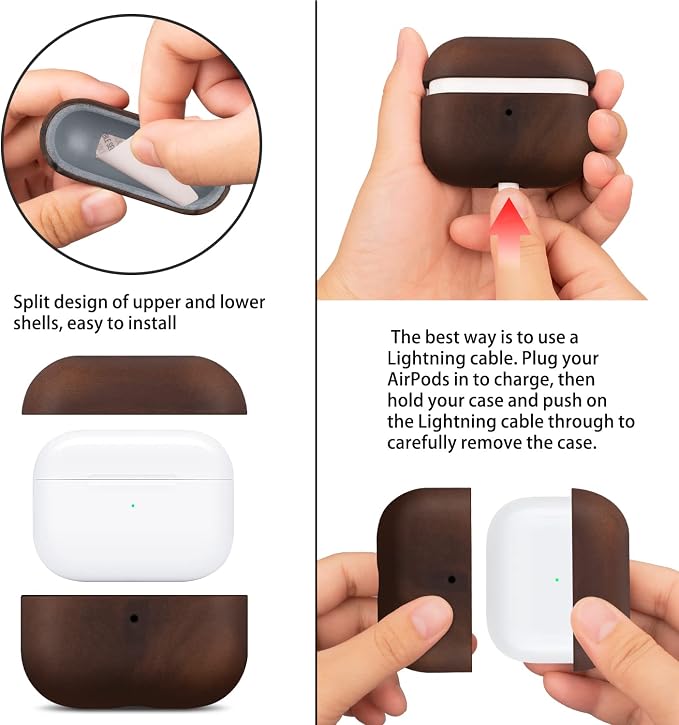 Maogoam for AirPods Pro 2nd Generation Leather Case Cover with Button, Genuine Oil Wax Crazy Horse Cowhide Leather Case for Airpods Pro 2, Indiana-Jones Style, The Front LED Visible,Dark Brown