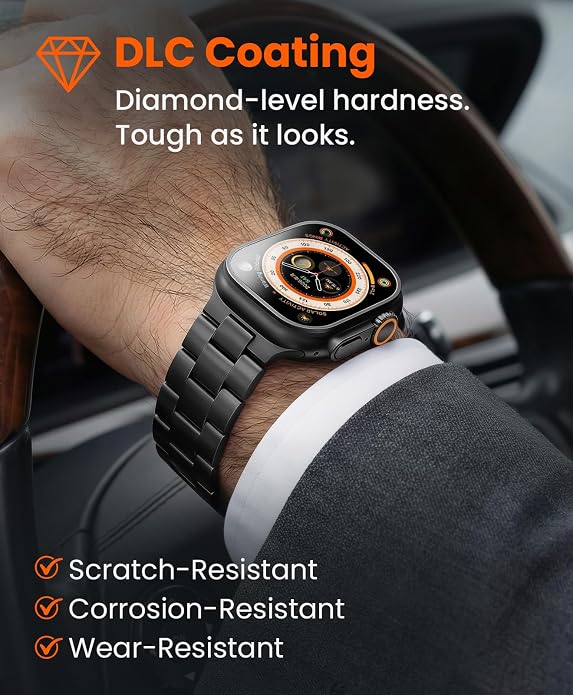 Titanium Watch Band for Apple Watch Ultra 3/2/1 49mm & Series 11/10 46mm, Grade 5 Titanium Apple Watch Band with Anti-Scratch DLC Coating, 22mm Premium Business Metal Strap for Men - CRNS03