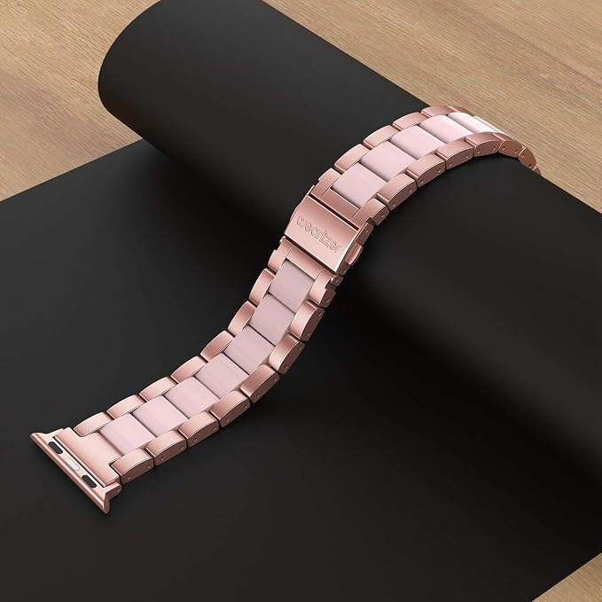 Wearlizer Rose Pink Compatible with Apple Watch Band 42/44/45/46/49mm Womens Stainless Steel Wristbands Fashion Resin Replacement Classic Strap iWatch Series 11 10 9 8 7 6 5 4 3 SE/Ultra 3 2 1