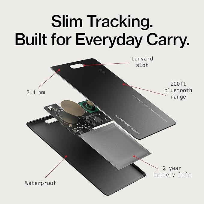 KeySmart SmartCard Lite Wallet Tracker Card, Compatible with Apple Find My App, Non-Rechargeable 2 Years Battery, Thin GPS Item Finder for Luggage Tag, Smart Bluetooth Tracking, Waterproof - 5 Pack