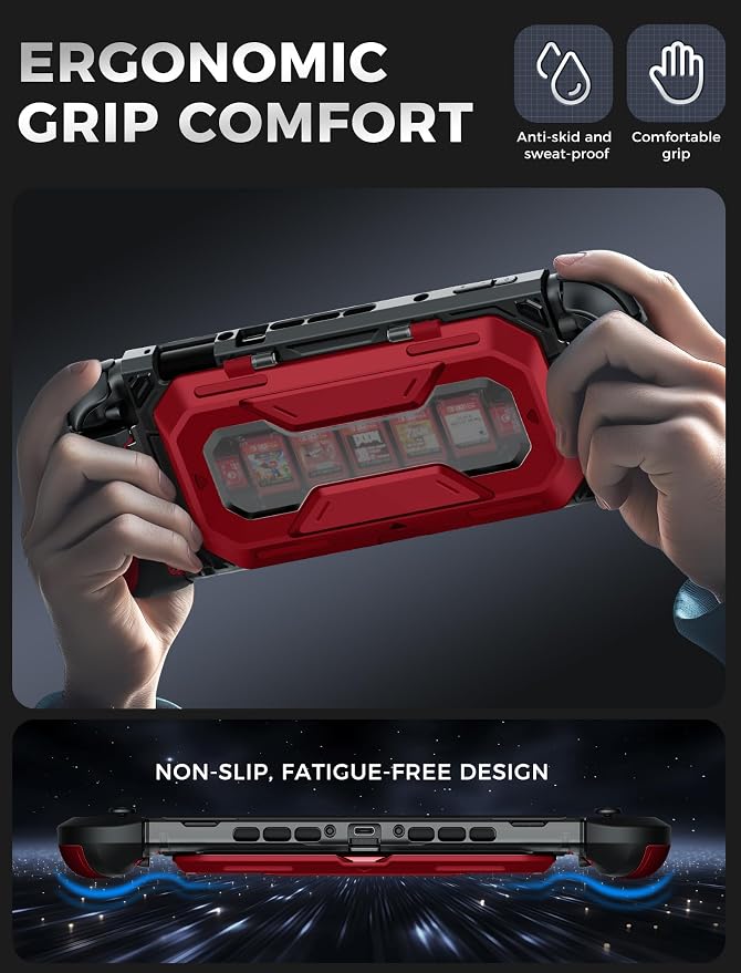 Mumba Dockable for Nintendo Switch 2 Case with Flip Stand, [Titan] Ergonomic Switch 2 Grip Protective Cover Holds 5 Game Cards & 2 TF Cards TPU Accessories and Quick-Release Joy-Con Design (Ruddy)