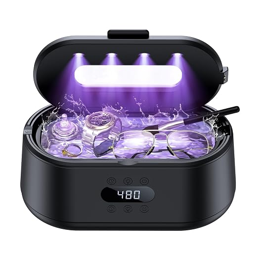Ultrasonic Jewelry Cleaner, 50KHz Ultrasonic Cleaner Machine, Dual Modes & LED Display, 5 Cleaning Modes, 24W Sonic Cleaner for Jewelry, Eyeglasses, Watches, Rings, Watch Strap,Dentures(Black)