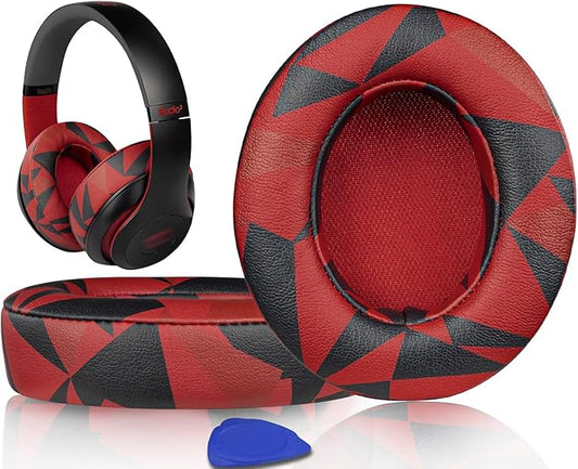 SoloWIT Replacement Ear Pads Cushions for Beats Studio 2 & Studio 3 Wired & Wireless Headphones, Earpads with Soft Protein Leather, Noise Isolation Memory Foam - Red Storm