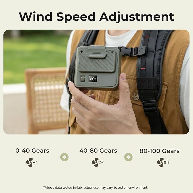 Portable Handheld Fan,Mini Bladeless Waist Clip Fan,3000mAh USB Rechargeable Battery Powered,100-Level Adjustable Cooling,LED Display,Ultra Quiet Personal Fans for Work,Travel & Camping (Olive Green)