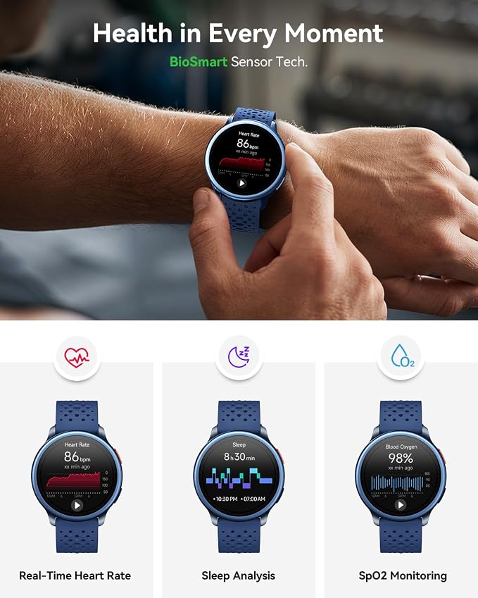 Quican Smart Watch for Women & Men, Compatible with iPhone & Android | Fitness Tracker with Bluetooth Calling, AMOLED Display, Heart Rate & Sleep Tracking, 2 Bands, Perfect Smart Gift