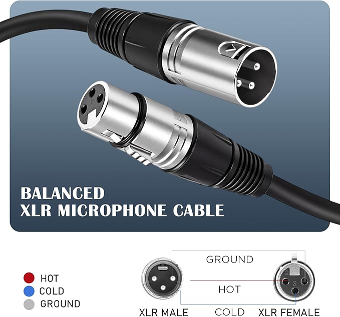 Copkim 6 Pack 25 ft Bright XLR Cables 3 Pins Balanced XLR Microphone Cable to Male to Female Mic Cable for Microphone, Mixer, Recording Studio, Podcast(Black)