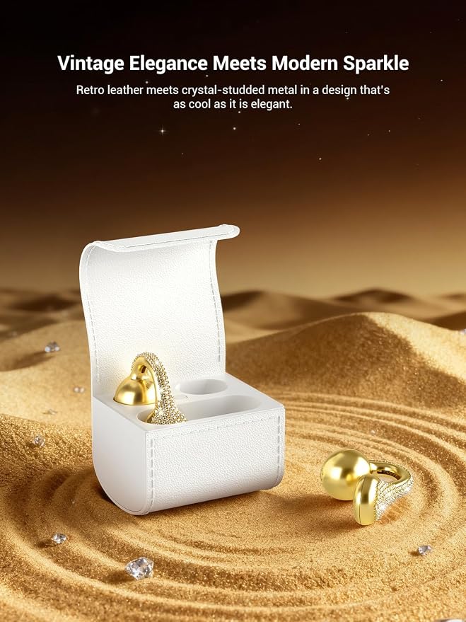 JewelPods C01 Pro Open Ear Headphones,Luxury Jewelry Wireless Earbuds,Gold | Clip-On Wireless Bluetooth Earbuds Secure, Lightweight, Premium Audio-Water Resistant-Up to 72 hrs Play,Gift for Her