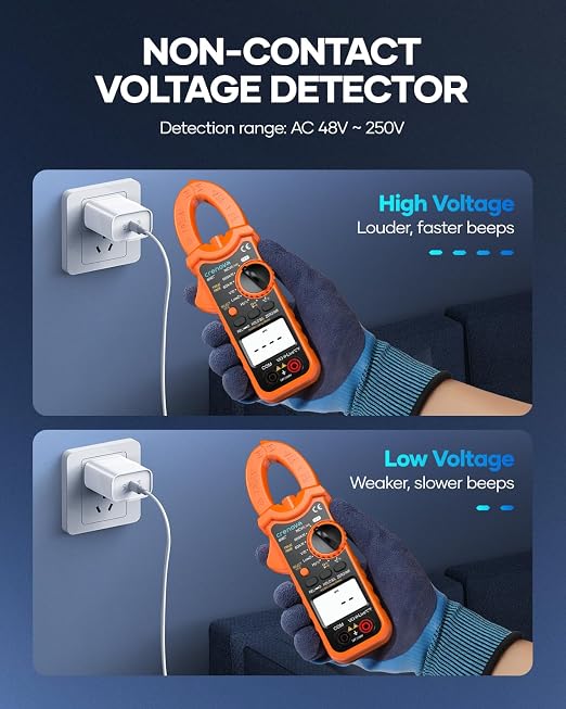 Crenova Clamp Meter Multimeter 6000 Counts TRMS Electrical Tester for AC/DC Current/Voltage,Resistance,Capacitance,Frequency,Duty Cycle,Temperature,Continuity,Diode,NCV for Industrial & Home Use